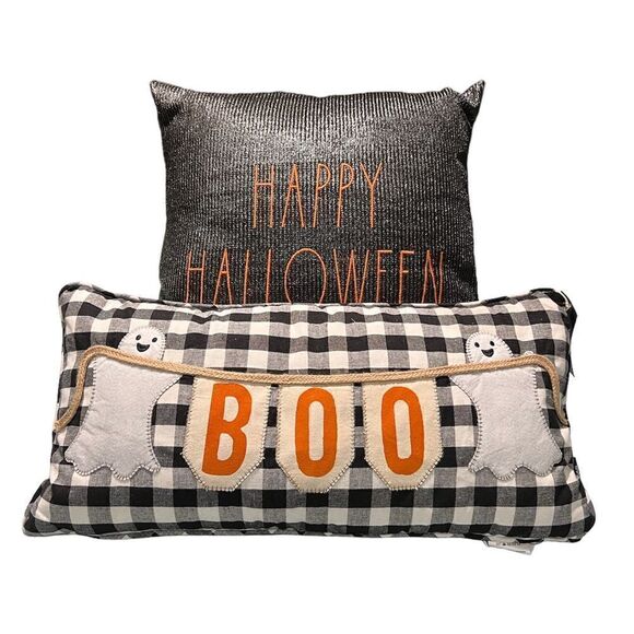 Happy Halloween 12x22 Embroidered Lumbar Pillow – Howard NWT HALLOWEEN GHOST BOO‎ LUMBAR THROW PILLOW AND HAPPY HALLOWEEN